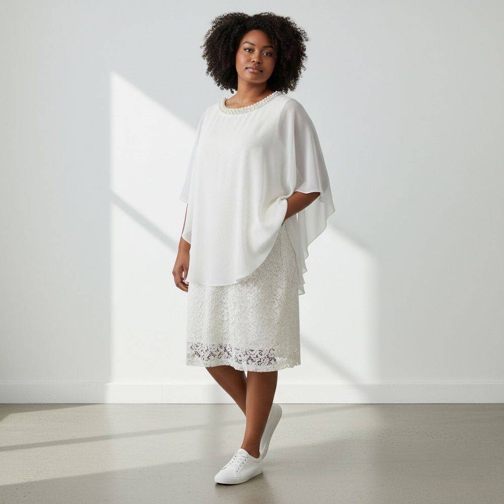 SD Collection ivory lace and chiffon formal dress